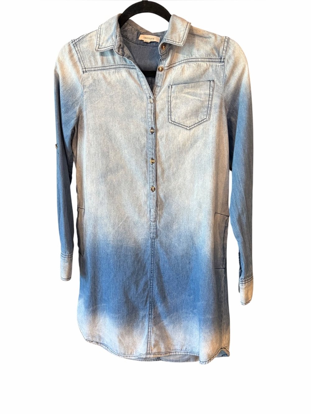 Chocolate Western Chambray Dip Dye Ombre Shirt Dress - Excellent Condition Sz S - Picture 7 of 16